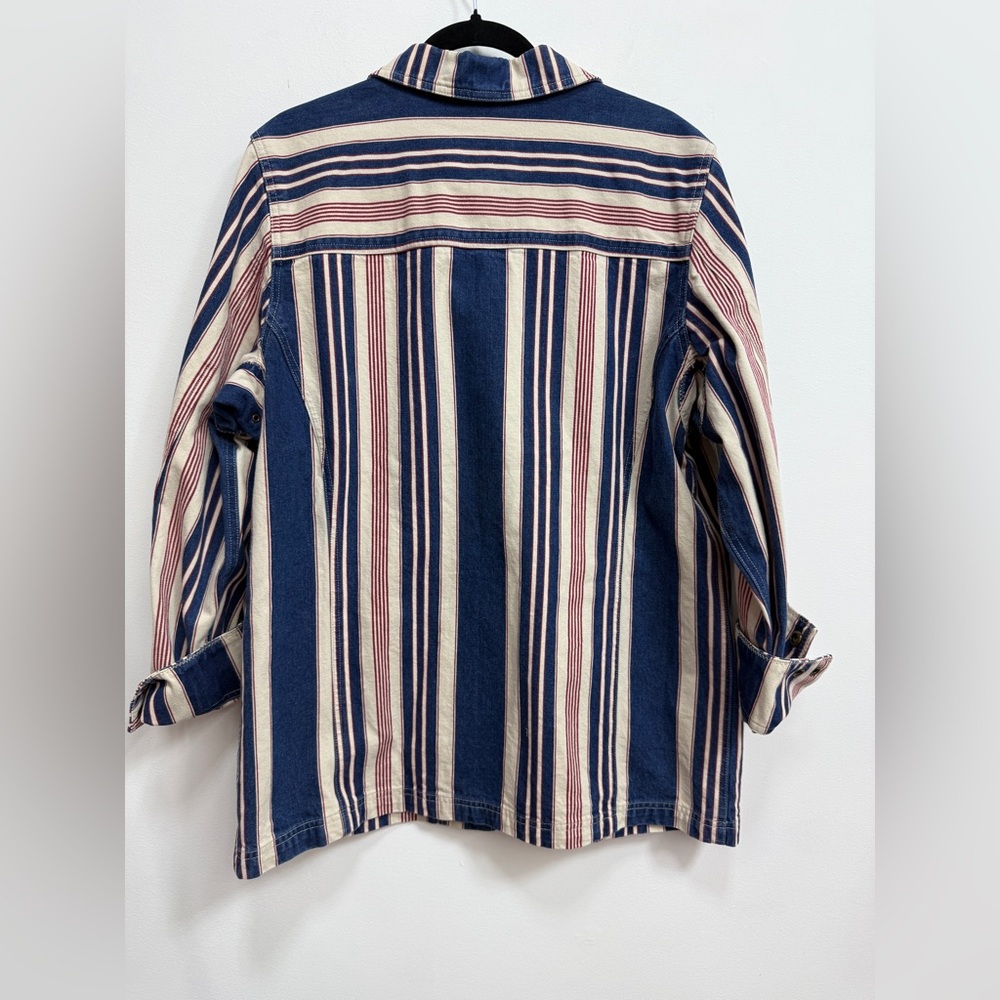 Ralph Lauren Striped Denim Jacket - Blue, White & Burgundy EUC size Large - Picture 2 of 5